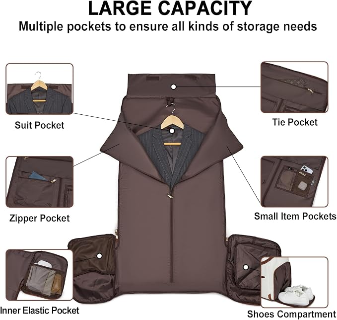 Carry On Garment Bag for Travel, Convertible Travel Garment Bag for Men Women - Image 3