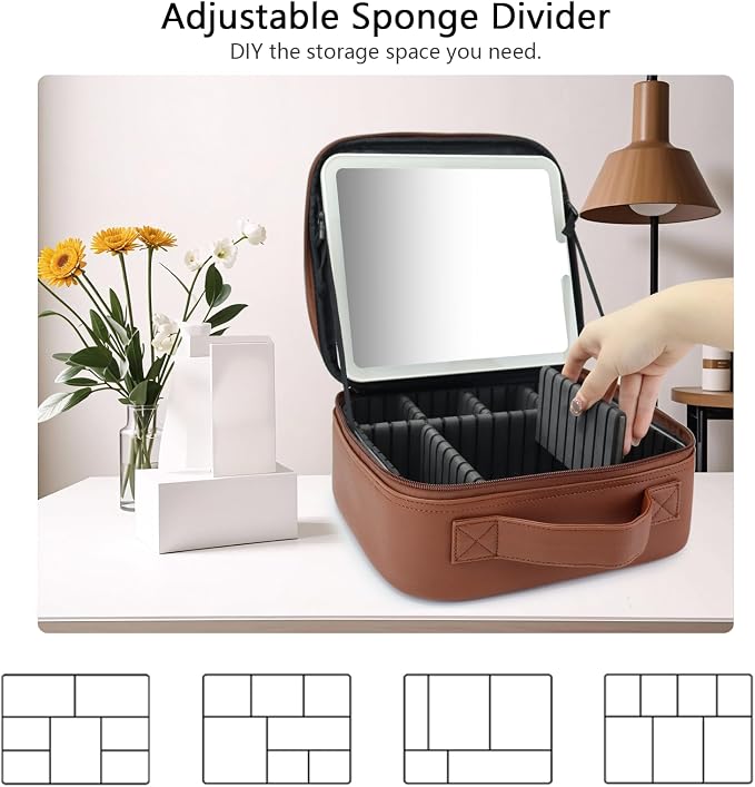Travel Makeup Bag with LED Mirror Travel Makeup Organizer with 3 Lighted - Image 4