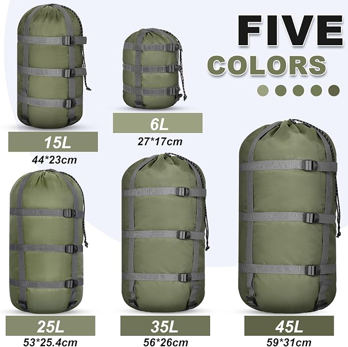 5 Pack Compression Stuff Sack 5 Assorted Size Sleeping Bag Stuff Sack - Image 2