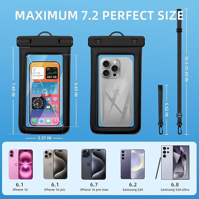 IPX8 Floating Waterproof Phone Case 2-Pack, 7.2 Inch Waterproof Phone Pouch - Image 5