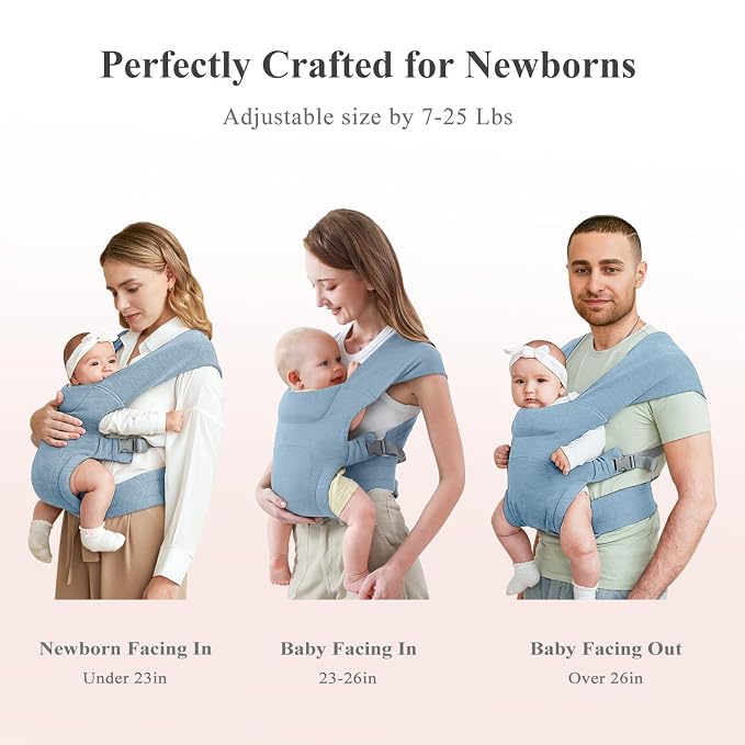 Newborn Carrier, Cozy Baby Carrier, Ergonomic Cross-Back Wrap, Hands-Free - Image 2