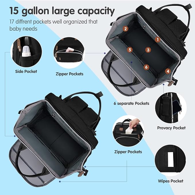 DERJUNSTAR Baby Diaper Bag Backpack, Diaper Changing Station, Baby Bags - Image 2
