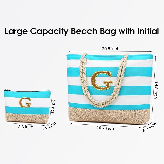 Becokan Beach Bag Initial Beach Tote - Image 3