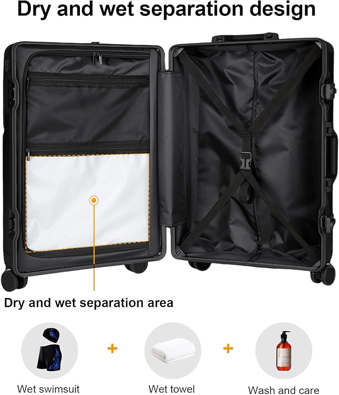 Zipperless Luggage, Polycarbonate Aluminum Hard Shell, Expandable Carry-On - Image 4
