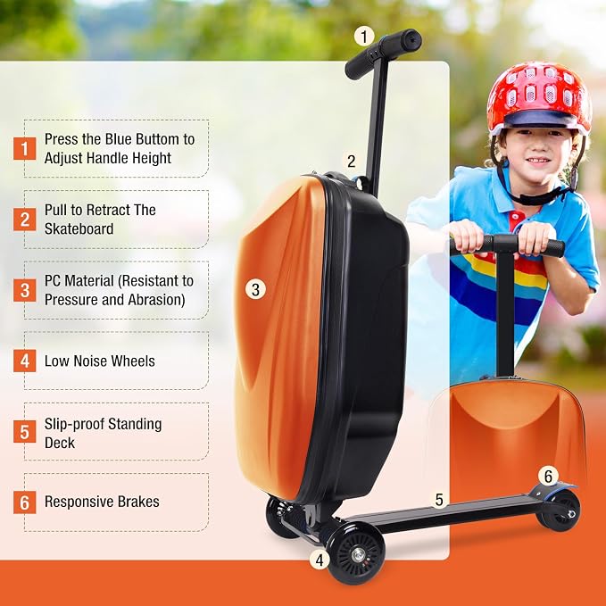 20" Scooter Suitcase for Kids, 2-in-1 Ride On Luggage - Image 2