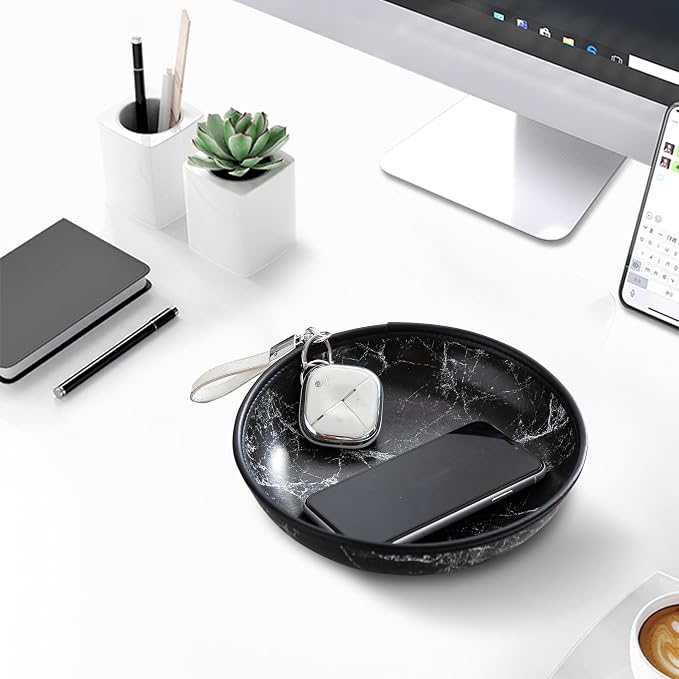 2025 Improved Design Round Marbled Leather Valet Tray Organizer Set of 2 - Image 3