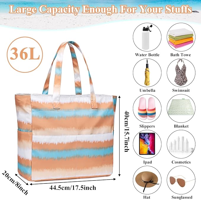 LEDAOU Beach Bag Waterproof Sandproof Women Tote Bag Pool Bag - Image 2