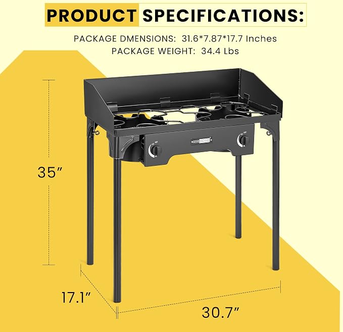 VIVOHOME 150, 000 BTU Double Burner Propane Stove, Heavy-Duty Outdoor Portable - Image 7