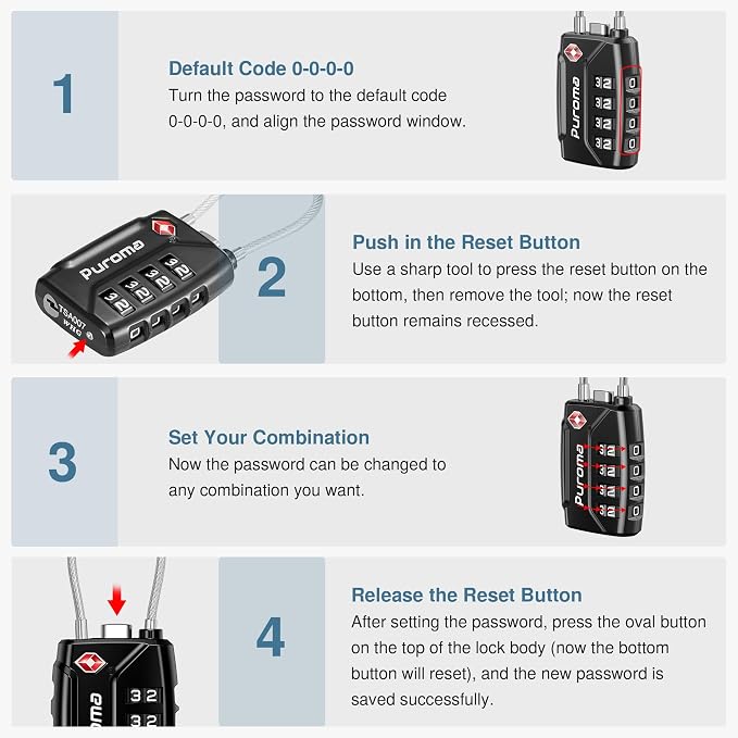 Puroma 4 Pack TSA Approved Luggage Locks, 4 Digit Combination Travel Locks - Image 7
