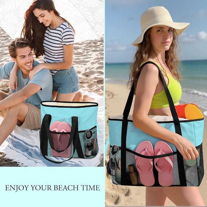 8-Pocket Waterproof Tote for Women -Sandproof Beach Bag - Image 5