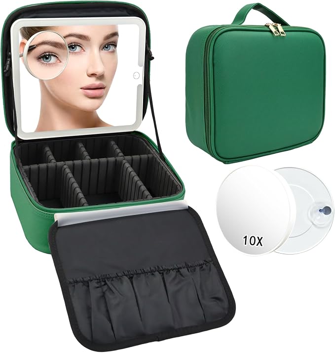 Travel Makeup Bag with LED Mirror and 10x magnifying glass with 3 Lighted by Unknown