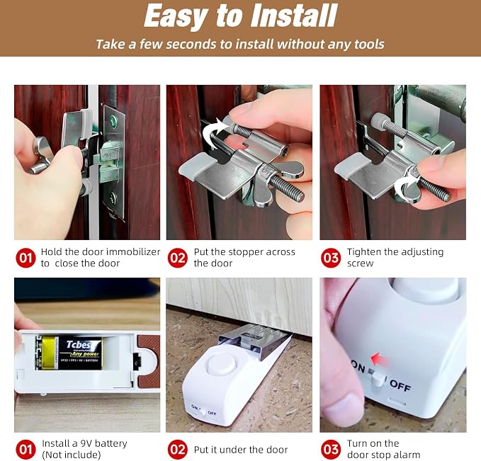 1 Pack 120dB Travel Door Stopper Alarm & Portable Door Lock, 3-Level - Image 5