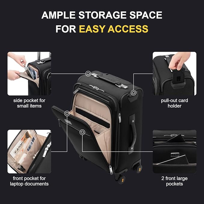 LEVEL8 Carry On Luggage with Compartment, 20 Inch Softside Expandable Travel - Image 2