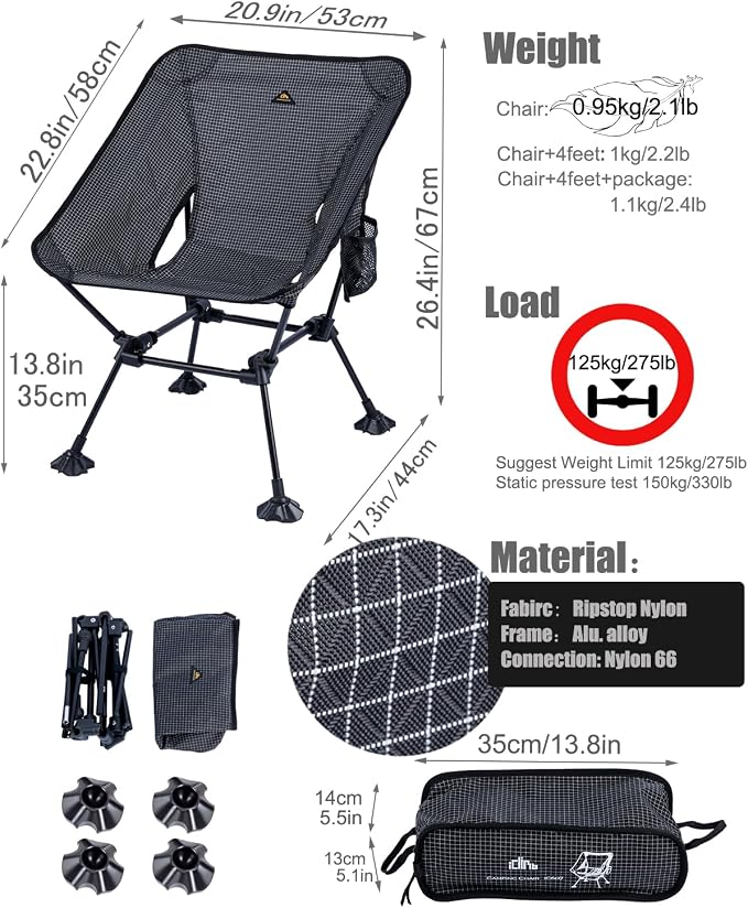 iClimb Ultralight Compact Camping Folding Beach Chair - Image 3
