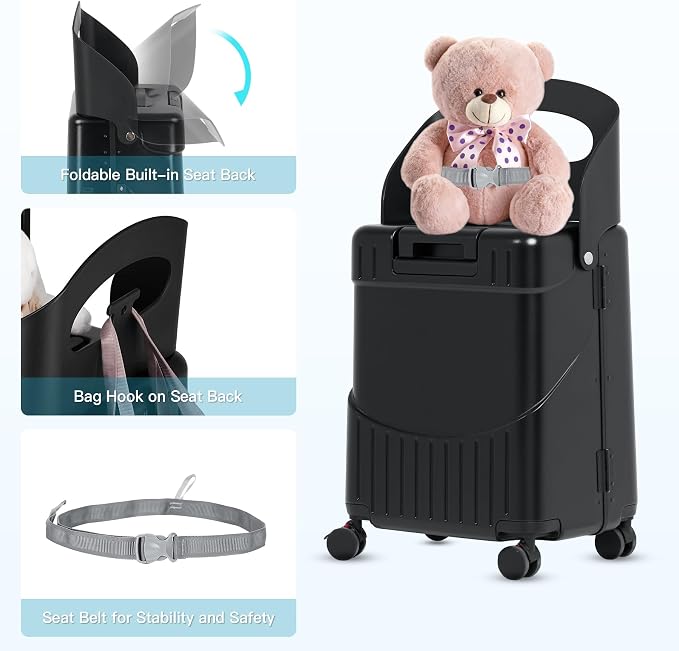 20" Carry-On Luggage with Seat for Kids & Adults, Lightweight Hardside Ride-On - Image 3