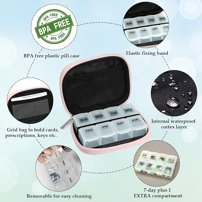 Serfeymi Weekly Travel Pill Organizer Pill Case - Image 4