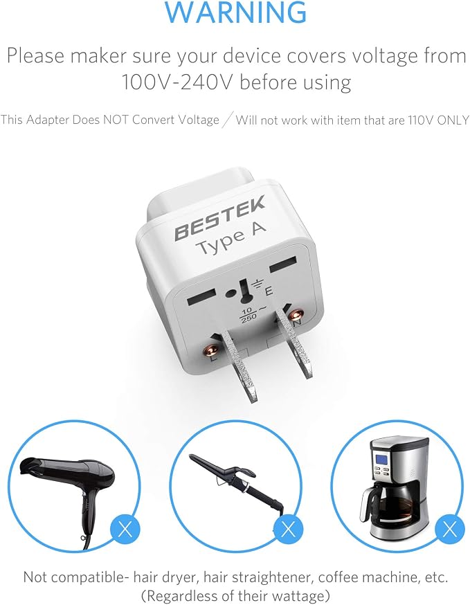 BESTEK Japan Travel Plug Adapter, Grounded Universal Type A Plug Adapter JP to - Image 5