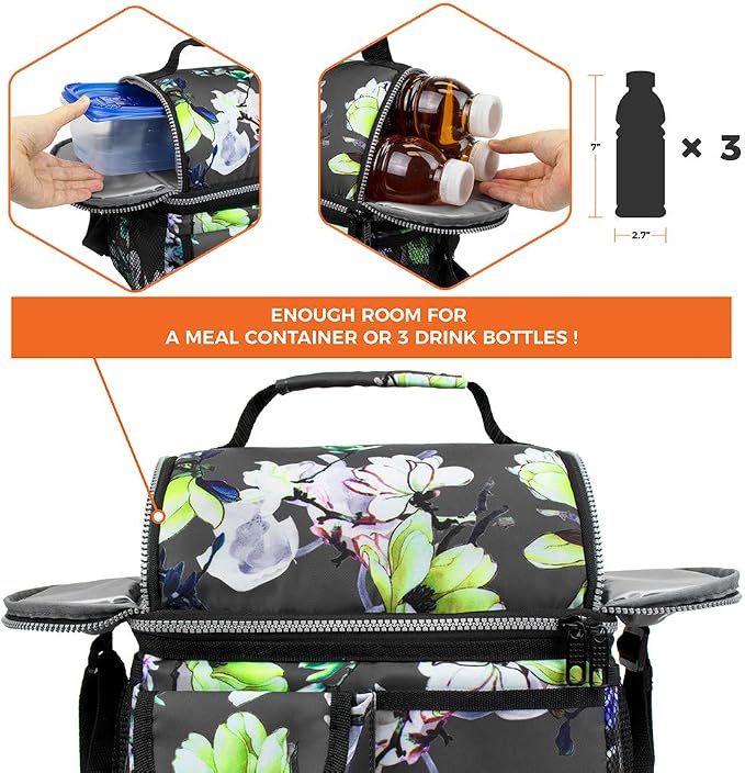 opux Lunch Bag Women Insulated, Adult Lunch Box Cooler, Flower Lunch Box - Image 7