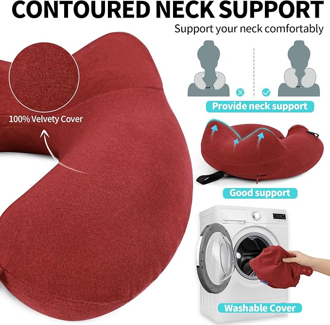 Inflatable Travel Neck Pillow for Airplane, Head Support Velvet Adult Neck - Image 3