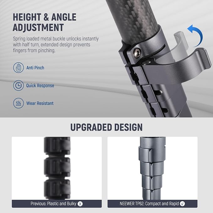 NEEWER LITETRIP LT32 Camera Travel Tripod, Carbon Fiber Portable Stand - Image 4