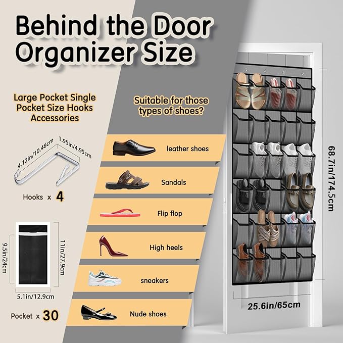 2PCS Over the Door Shoe Organizer - Image 3