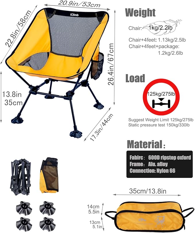 iClimb Ultralight Compact Camping Folding Beach Chair - Image 3