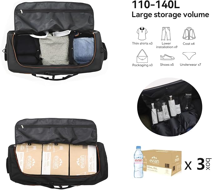 Rolling Duffle Bag with Wheels, 110L/140L Expandable Soft-Sided Foldable Duffle - Image 2