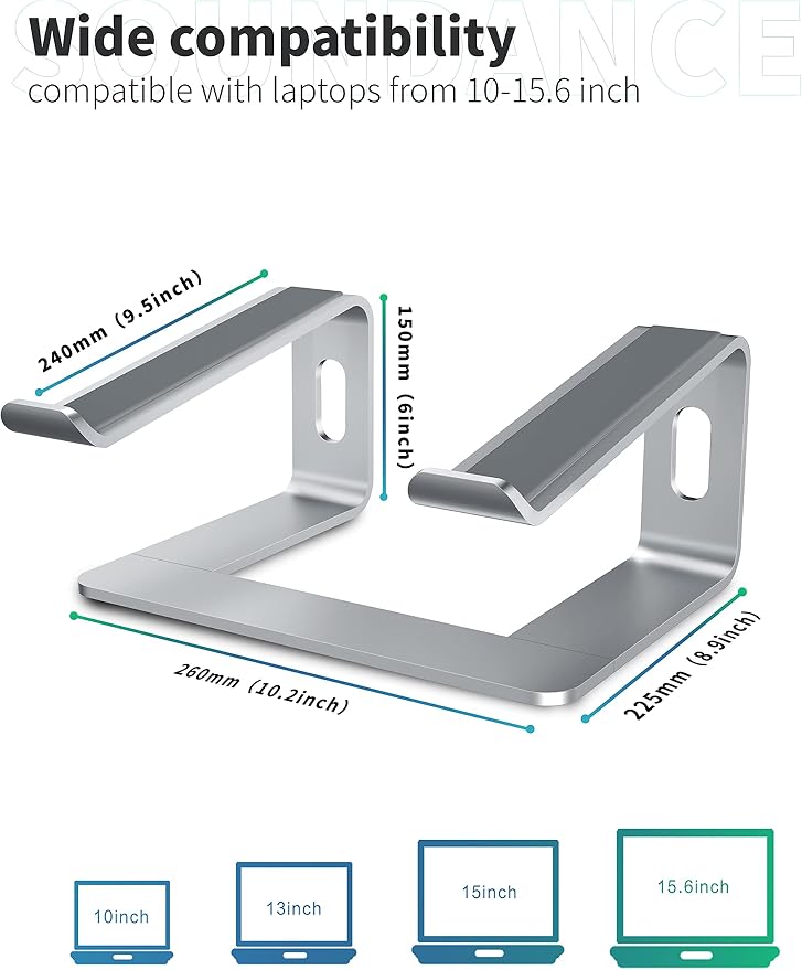 SOUNDANCE Laptop Stand, Aluminum Computer Riser, Ergonomic Laptops Elevator - Image 2