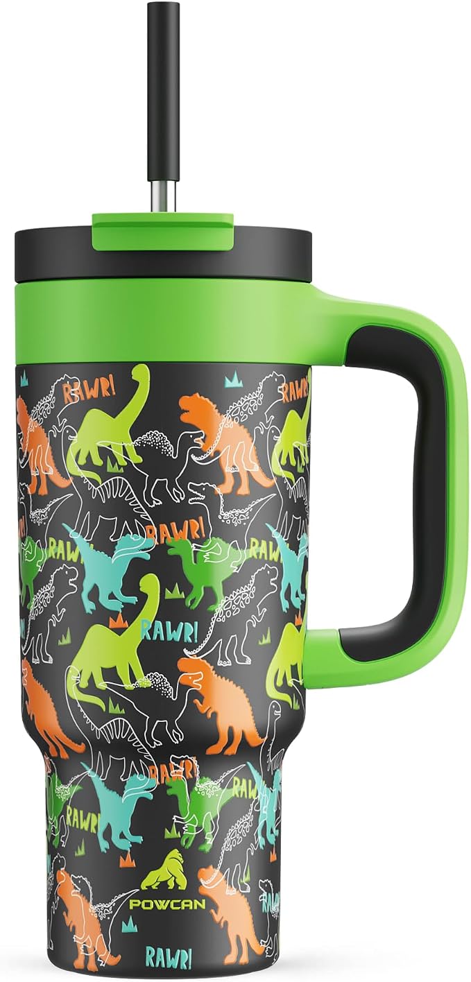 24 oz Kids Tumbler with Straw for Boys: Leakproof, Cold for 26 Hrs, Hot for 10 by POWCAN