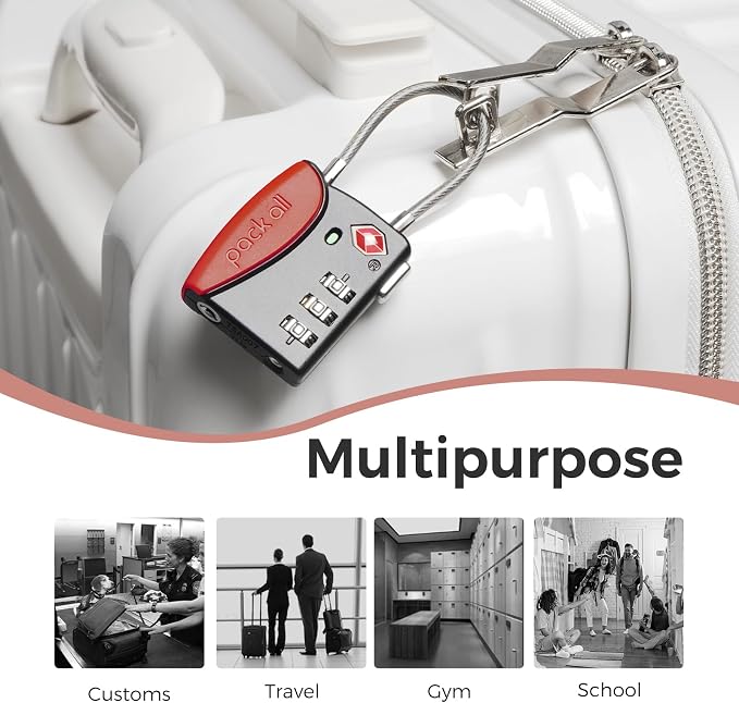 pack all TSA Approved Cable Luggage Locks, 3 Digit Combination Padlocks - Image 8