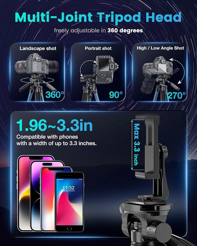 74"-Camera-Tripod, with Holder and Travel Bag - Image 5