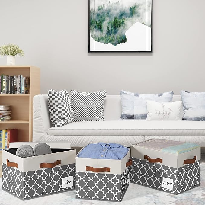 Large Storage Bins with Lids, Foldable Fabric Storage Baskets with Lids - Image 3