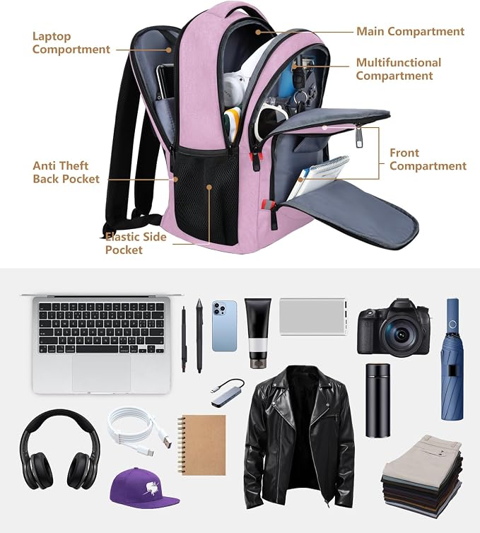 Pink Backpack for Women, School Backpacks for Girls Teen, Bookbag - Image 3