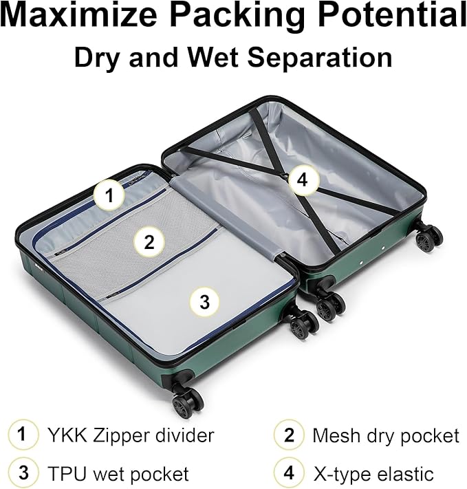 KYME Green Carry On Luggage 22x14x9 Airline Approved Expandable 20 Inch - Image 4