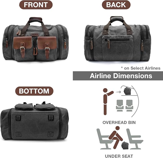 Wildroad 50L Travel Duffel Bag, Expandable Canvas Genuine Leather Duffle Bag - Image 5