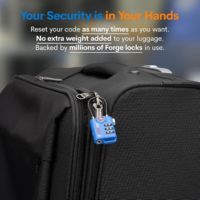 Bright Colors, TSA Approved Cable Luggage Locks 2 Pack Blue, Re-settable - Image 3