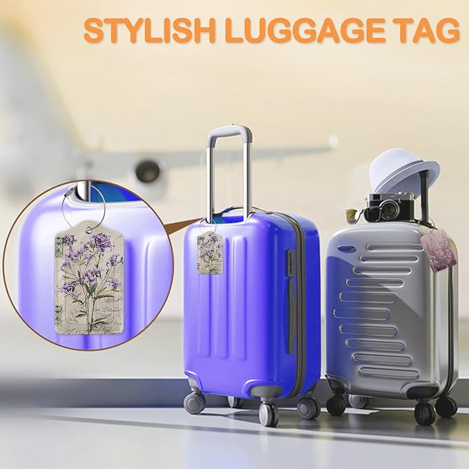 Vintage Purple Lavender 3 PCS Luggage Tags, Leather Suitcase Tags - Image 5