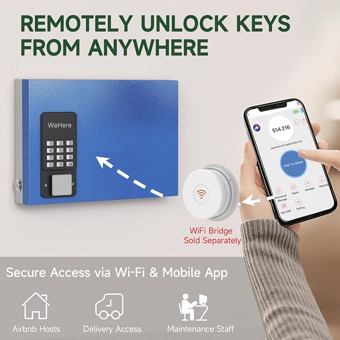 WeHere 16 Key Lock Box Wall Mount, APP Bluetooth/One Time Password Share/Wi-Fi - Image 5