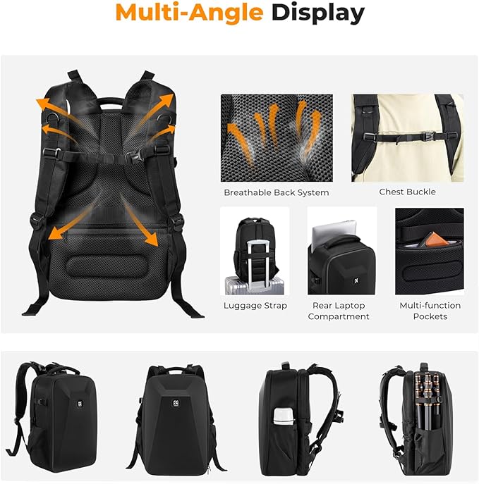 K&F Concept Camera Backpack, Hardshell Photography DSLR Camera Bag - Image 4