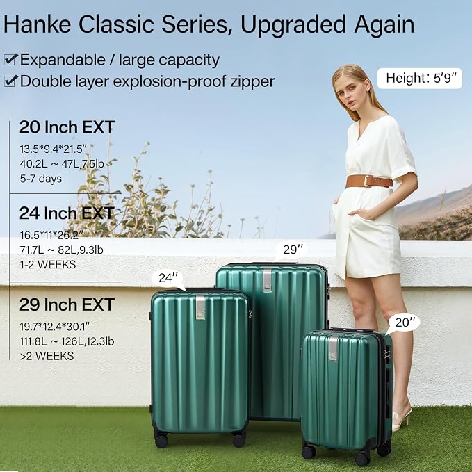 Hanke Expandable Hard Shell Luggage Sets 2 piece Carry on Luggage - Image 2