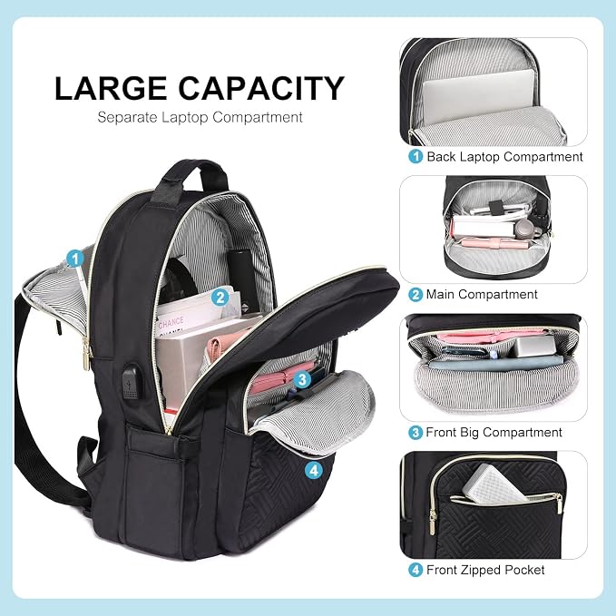 LOVEVOOK Laptop Backpack for Women, Stylish Quilted Backpacks Purse for - Image 2