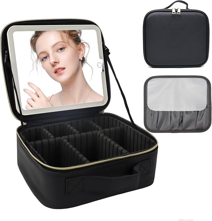 Travel Makeup Bag with LED Mirror and Light Travel Makeup Case Cosmetic by SUILU