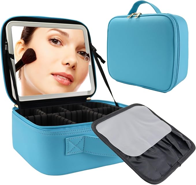 Travel Makeup Bag with LED Mirror Travel Makeup Organizer with 3 Lighted by Unknown