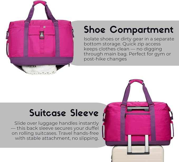 SUNNY BIRD Duffel with Utility Pouch, 40L Weekender Overnight Bag with Shoe - Image 9