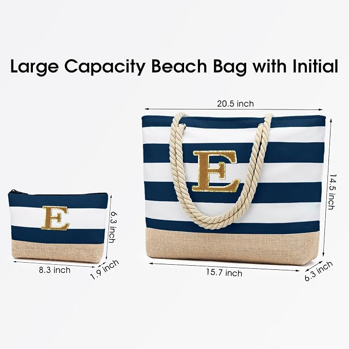 Becokan Beach Bag Initial Beach Tote - Image 3