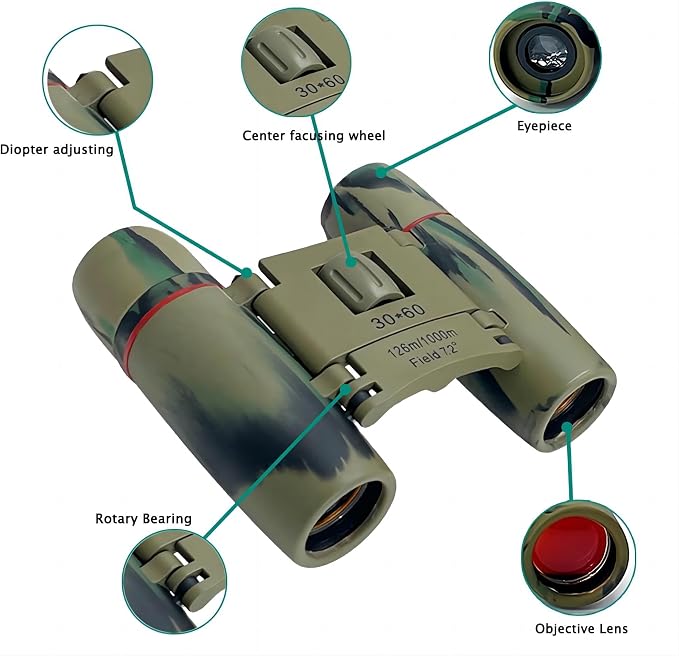 Compact 30x60 Binoculars for Adults and Kids, Foldable Lightweight Easy Focus - Image 2