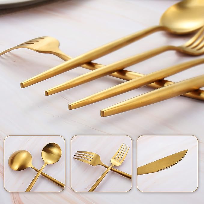 Matte Gold Silverware Set for 4, IBIILII JEFF 20 Pieces Stainless Steel - Image 4
