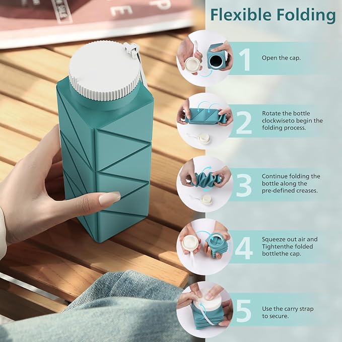 610ml Collapsible Water Bottles Upgrade Foldable Water Bottle BPA Free Reusable - Image 7
