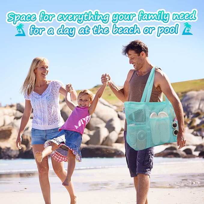 Tagitary Mesh Beach Bag with Zipper Large Beach Tote Waterproof Sandproof with - Image 5