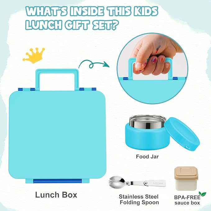 Kids Bento Lunch Box with 8oz Soup Thermo, Kids Leakproof Lunch Food Containers - Image 4
